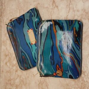 Sakroots multicolor blues and red canvas cosmetic bags